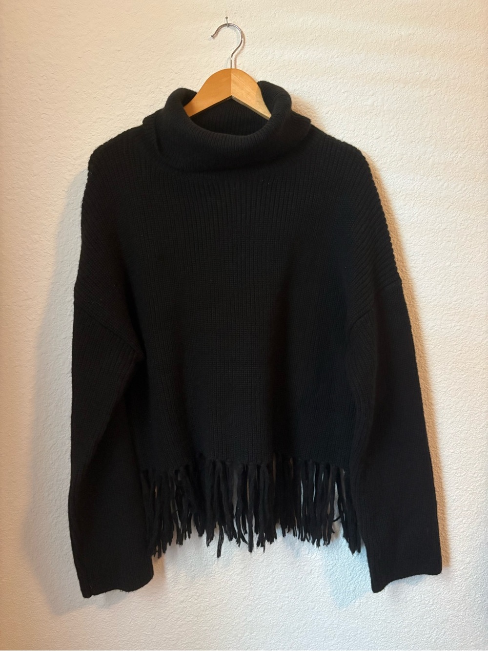 Mimosa Fringe-Hem Black Sweater NWT
